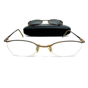 Easyclip Eyeglasses Gold Frame w Polarized ClipOn Sunglasses 49-19 H9563‎
